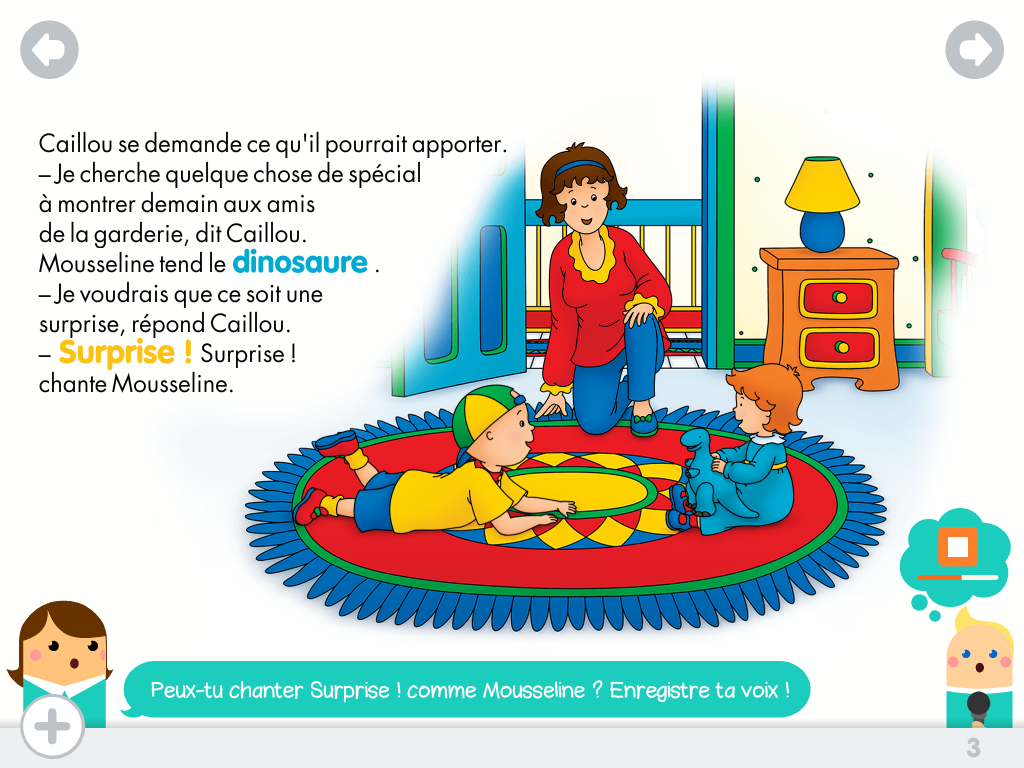 Caillou dinosaure interactions